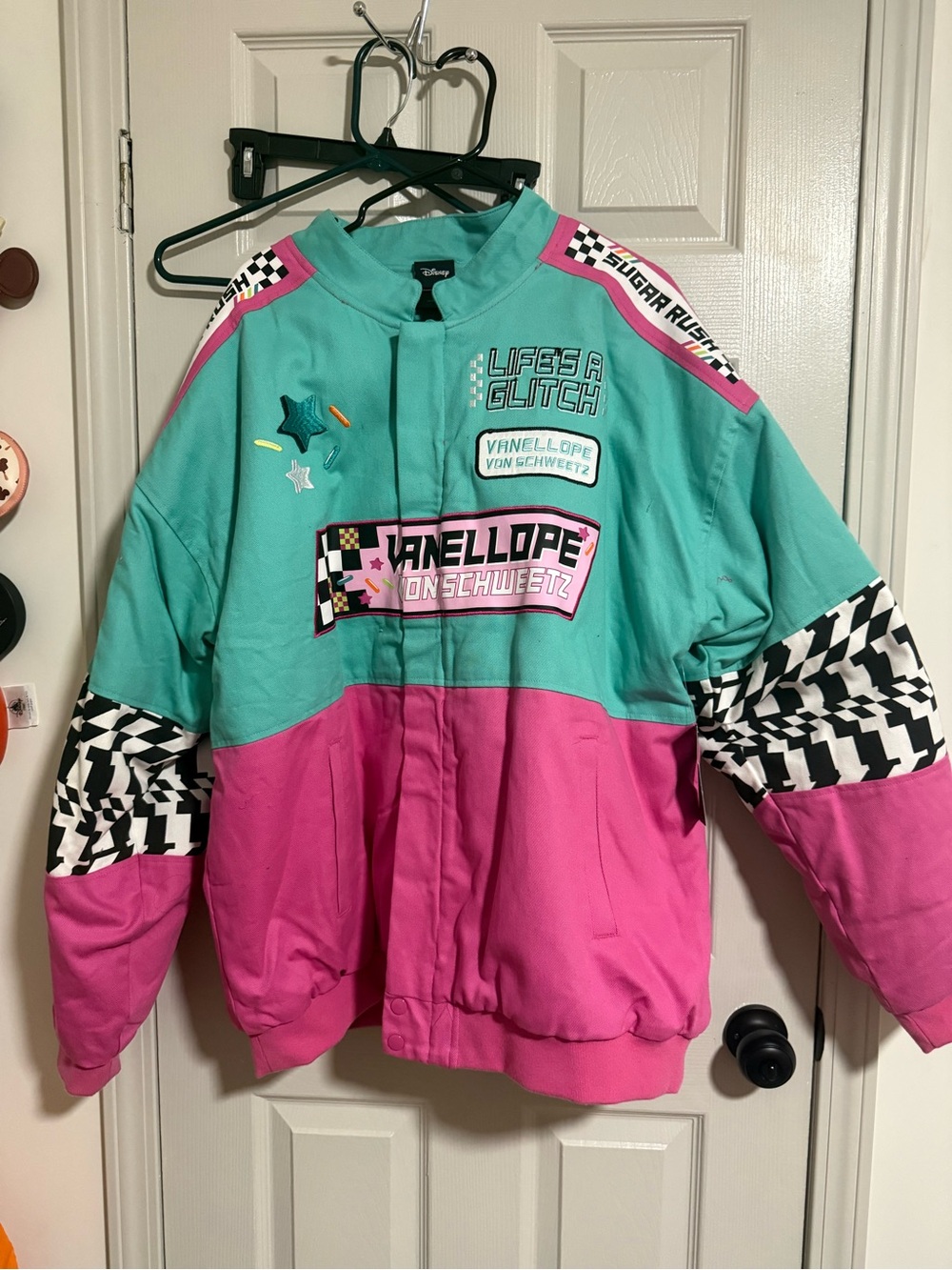 Disney Colorblock Racer Jacket - Teal, Pink & Black Check
